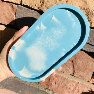 Sky Blue Concrete oval tray Jewelry Vanity Tray Bathroom Tray 7inch